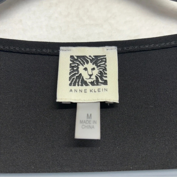 Anne Klein Blouse M Black Long Sheer Sleeves Gold Button Cuff - Picture 5 of 9